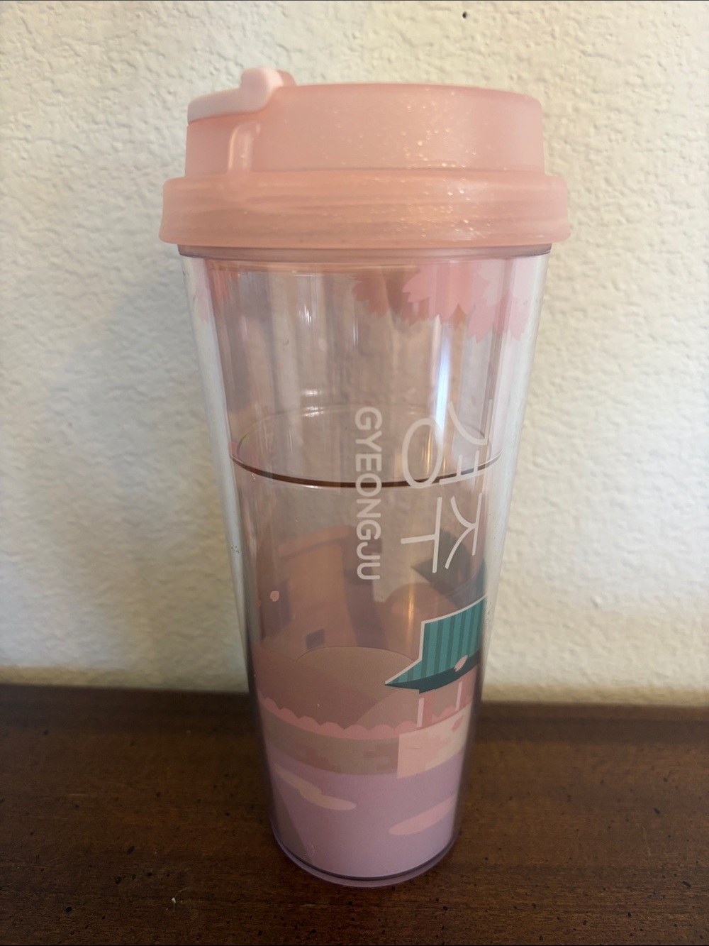 Starbucks Gyeongju South Korea Pink Plastic Travel Tumbler 16oz